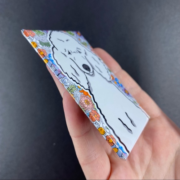 White Poodle Dog Retro Flower Magnet Handmade Kitchen and Office Decor - Picture 4 of 4